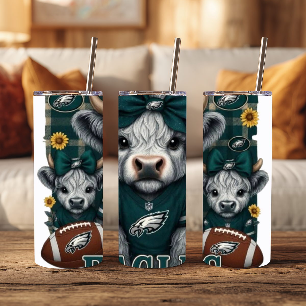 200z Tumbler - Philadelphia Eagles - Highland Cow Design