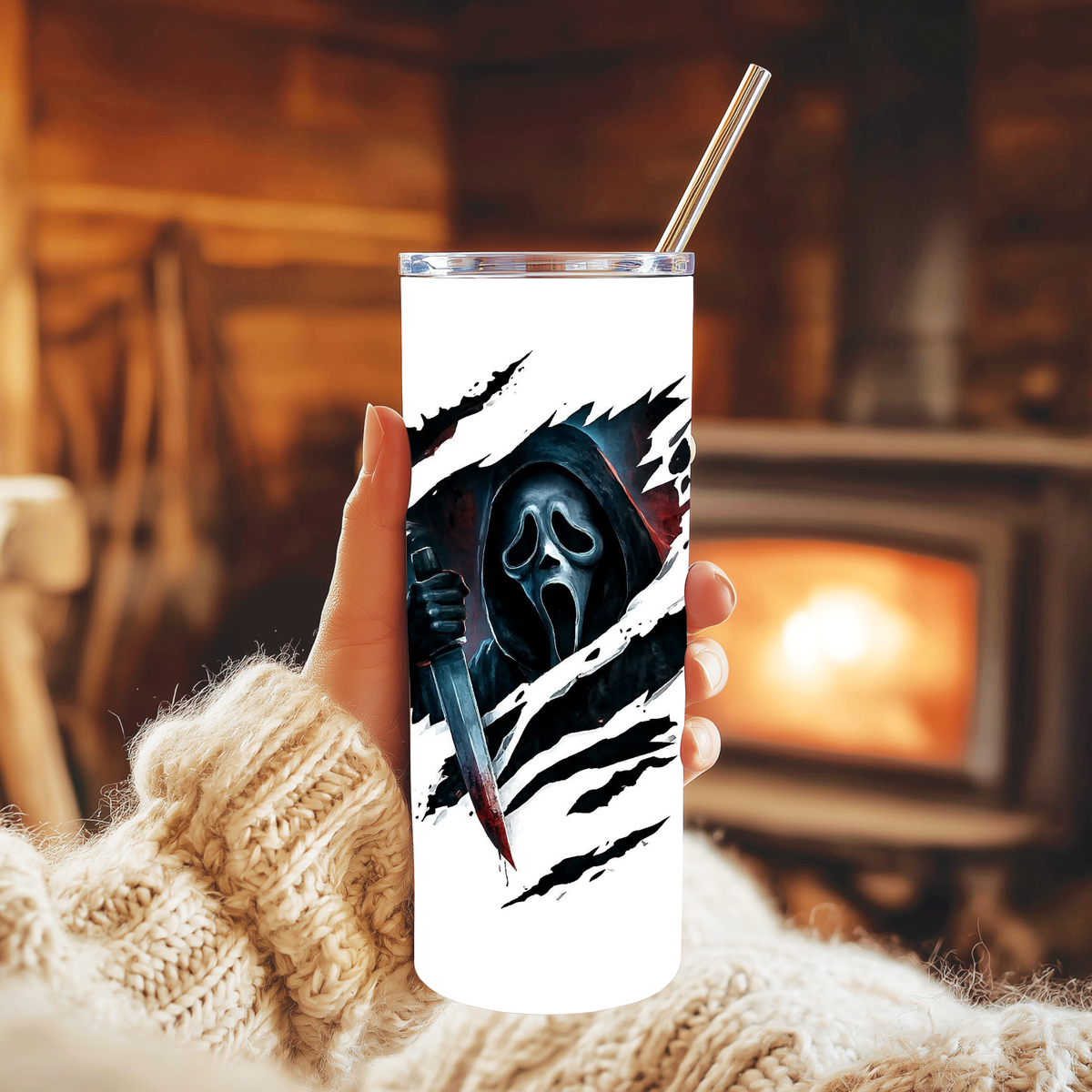 20oz Tumbler - Ghostface Slashed Cup Design *Horror Fan Favorite*