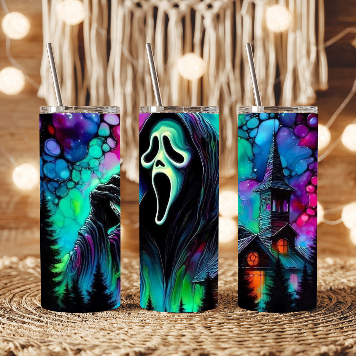 20oz Tumbler Ghost-Face Neon Design