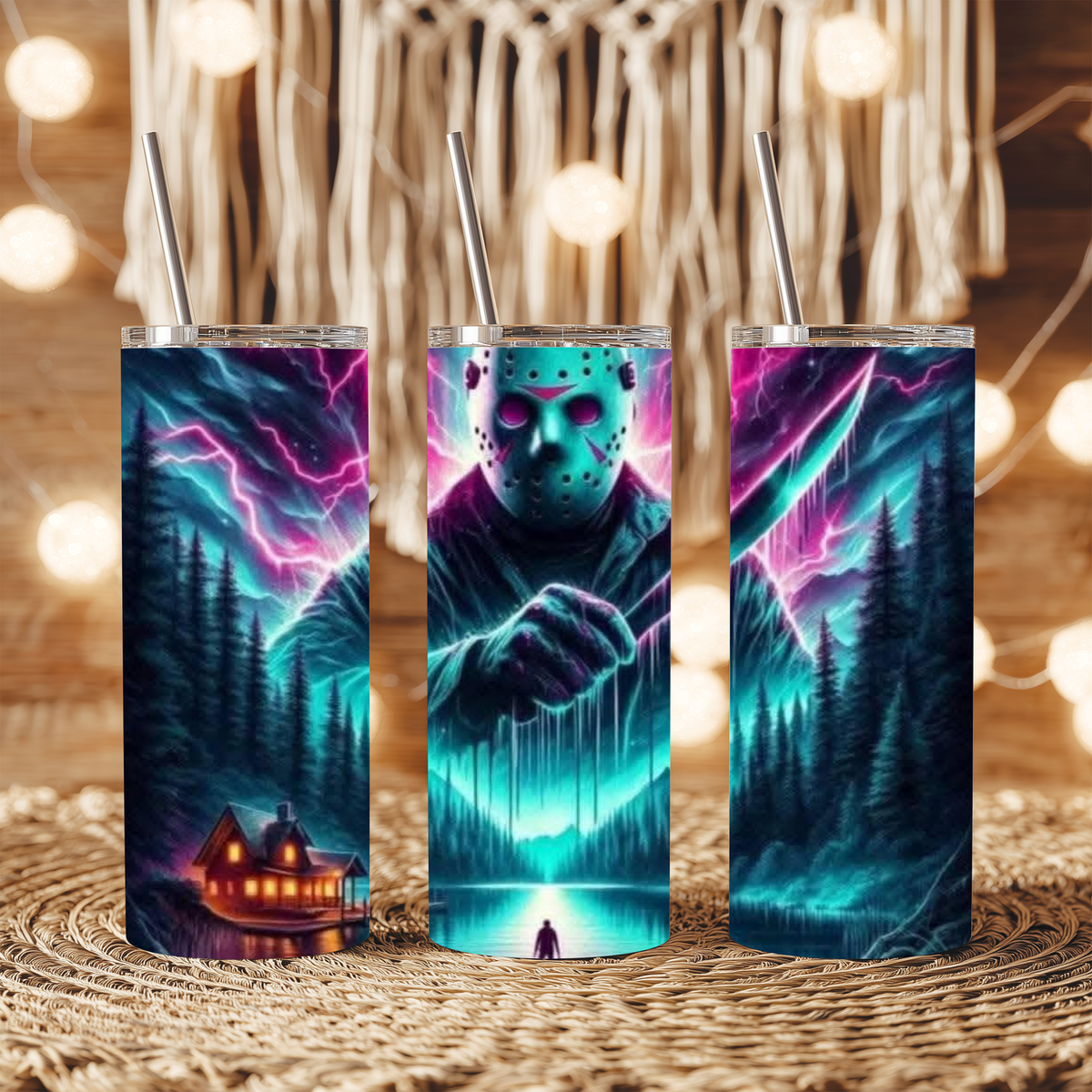 20oz Tumbler - Neon Jason Vorhees Design