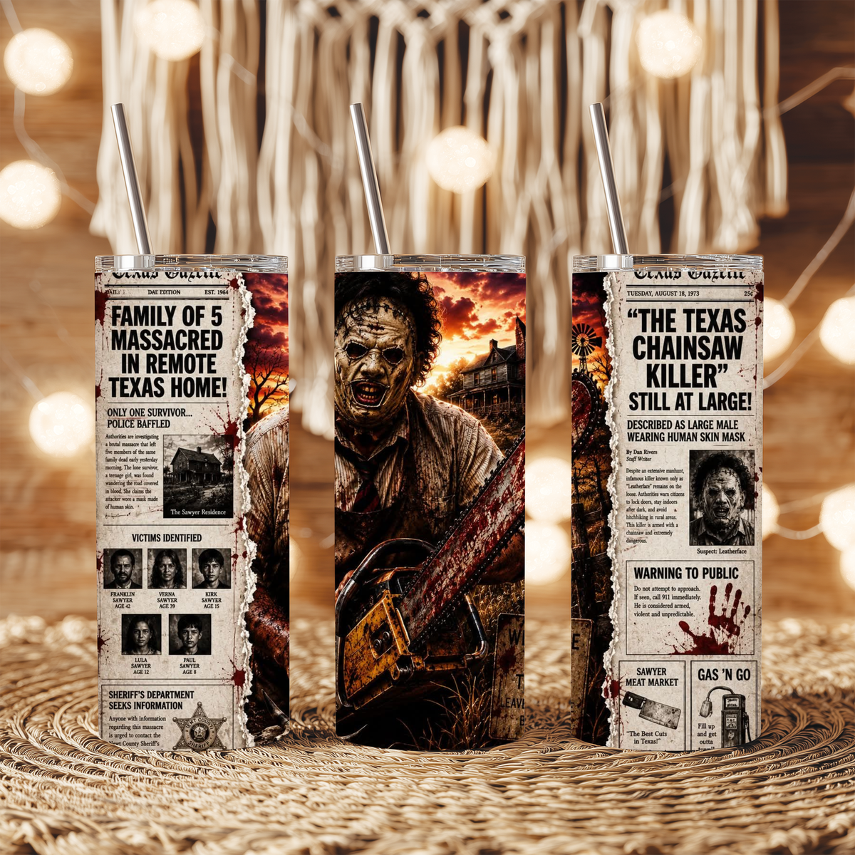 20oz Tumbler - Leatherface Headlines Design